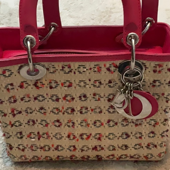 CHRISTIAN DIOR Raffia Tweed Medium Lady Dior Pink Beige - Picture 4 of 16